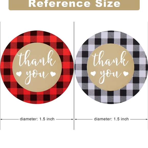 Buffalo Plaid Thank You Stickers- 1.5" 500 Ct Black and White - Picture 3 of 6